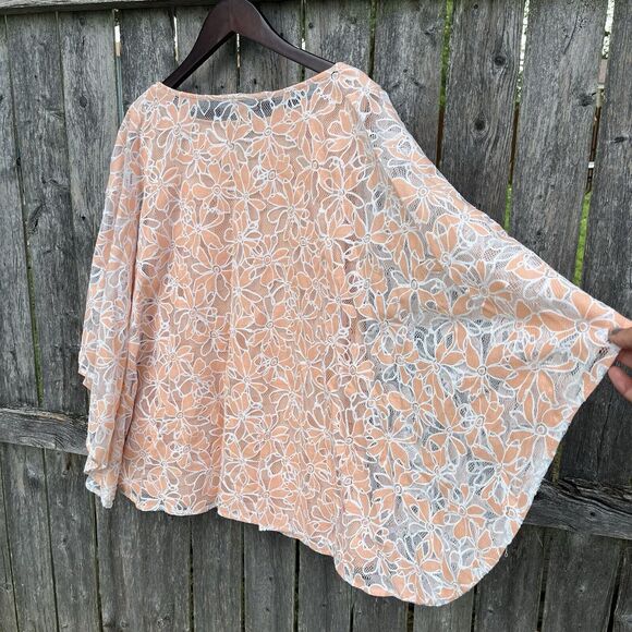 BOB MACKIE Peach Floral Cottagecore Mermaidcore sheer Lined Blouse- M - Picture 10 of 10